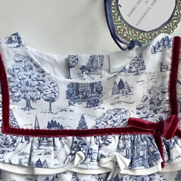 Edgehill Collection x Darby Fallon Clark Ansley Blue Toile Romper Set Baby Girls - Picture 2 of 4